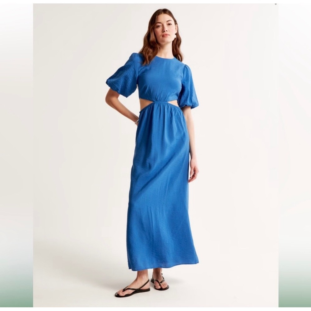 Abercrombie & Fitch Blue Cut-Out Maxi Dress Puff Sleeve 159D2852 Size S